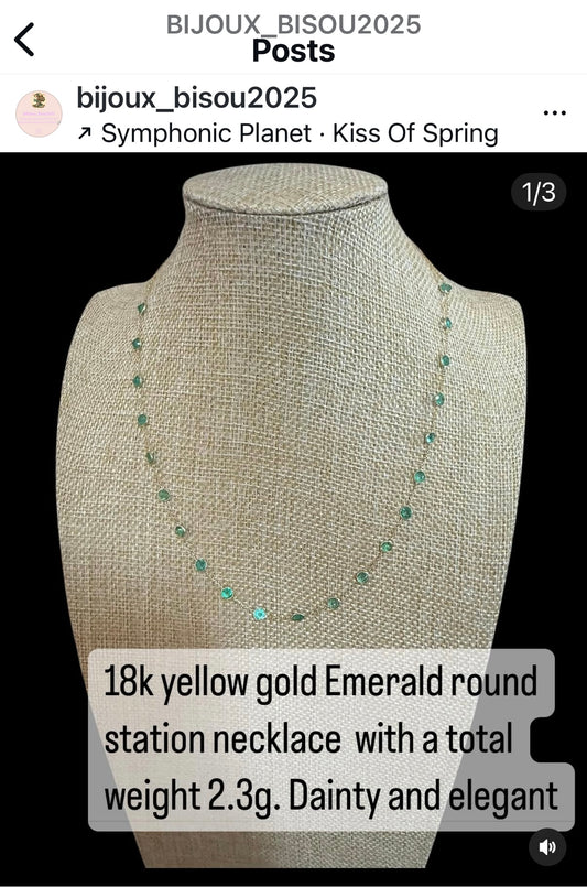 18k yellow gold and emerald 18” necklace