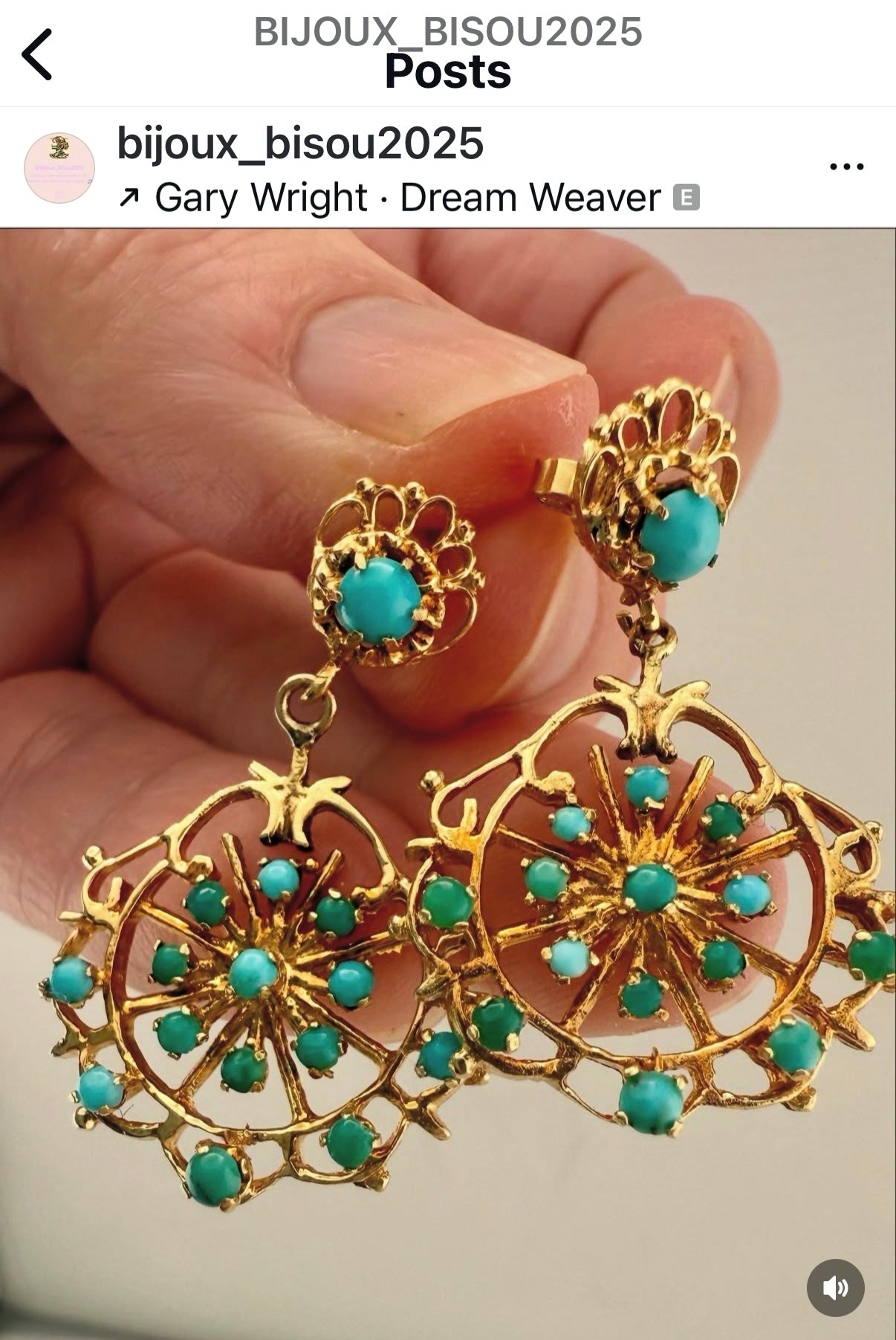 Vintage '60's 14k gold turquoise "dreamweaver" earrings