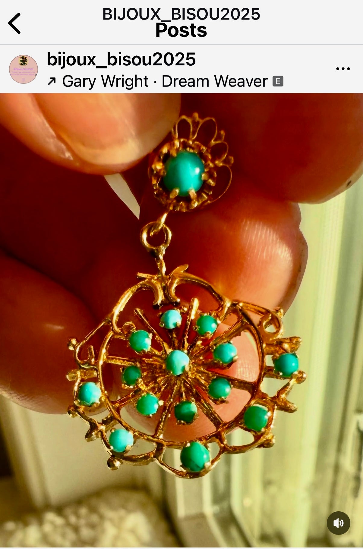 Vintage '60's 14k gold turquoise "dreamweaver" earrings