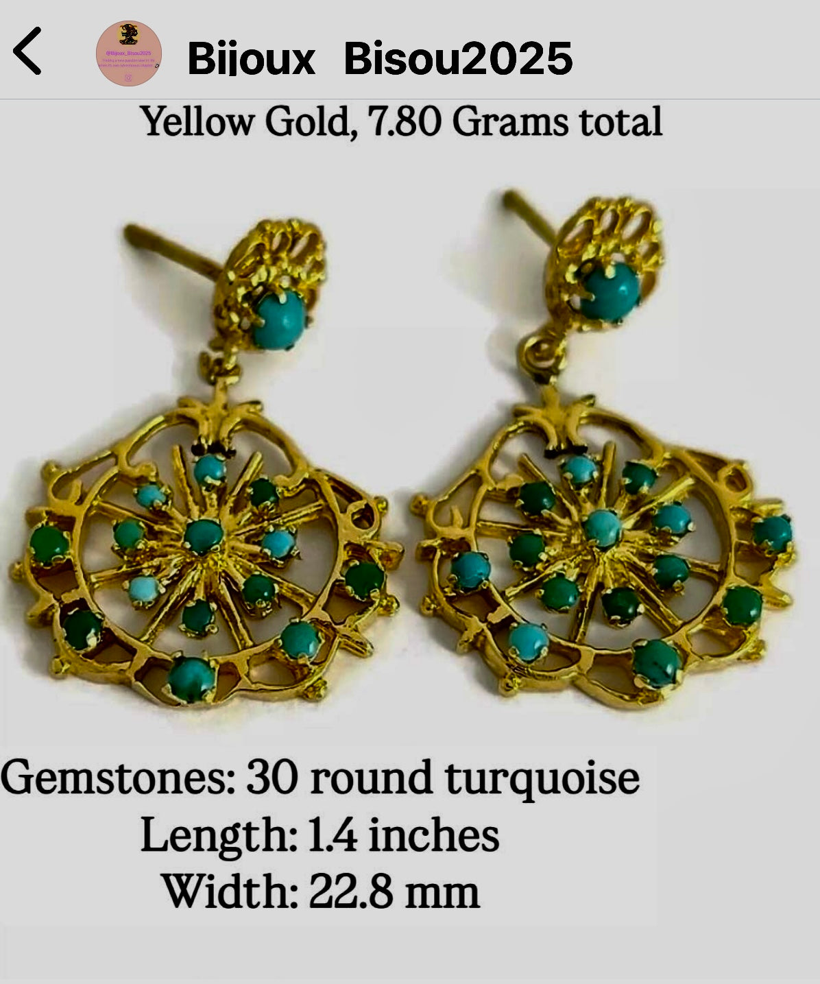 Vintage '60's 14k gold turquoise "dreamweaver" earrings