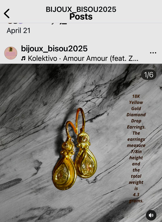 18k yellow gold diamond drop earrings
