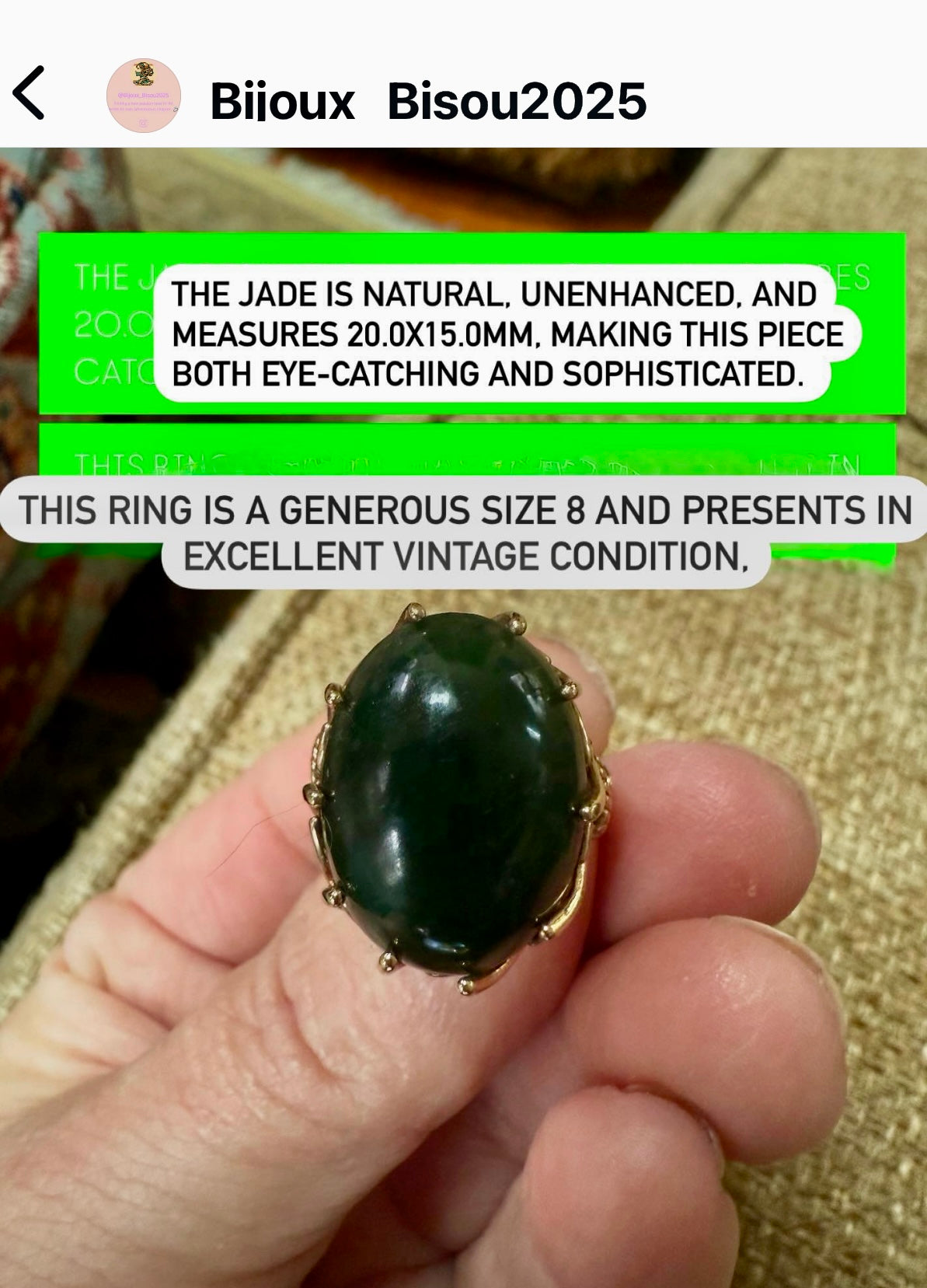 Vintage Jade Green Ring